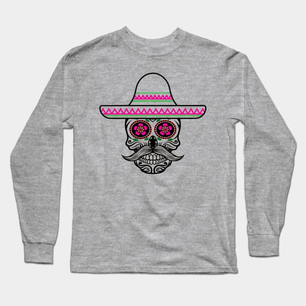 Halloween Skull With Mexican Hat Long Sleeve T-Shirt by holidaystore